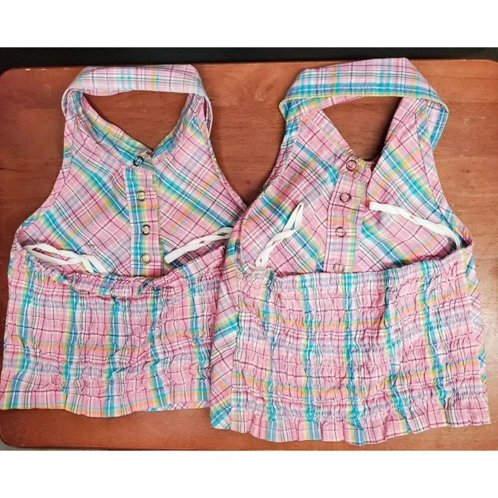 Twins! Pink Plaid Halter tops